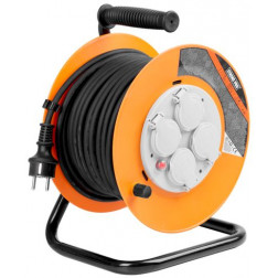 Kábel Strend Pro CR038, predlžovací, L-30 m, 4x zásuvka, IP44, čierna guma, na bubne