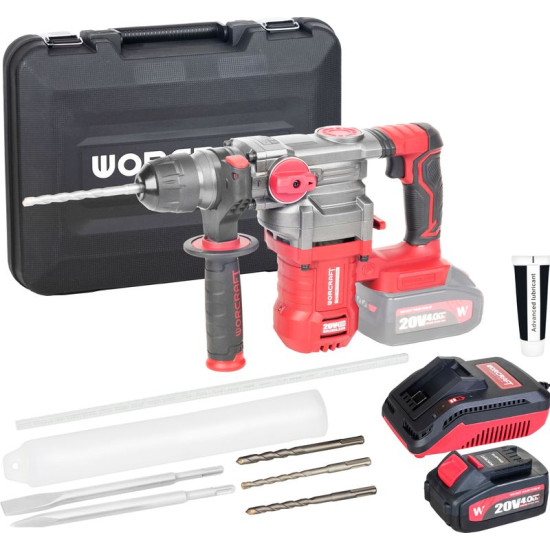 Kladivo Worcraft CRH-S20LiBDM, 20V Li-ion, ShareSYS, SDS+ 4,5J, bezuhlíkové, SET 1x akumulátor 4.0Ah, 1x rýchlonabíjačka