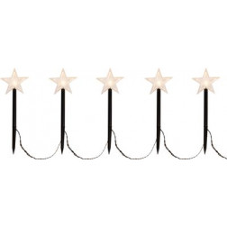 Reťaz MagicHome Vianoce 5 Star, LED, teplá biela, jednoduché svietenie, časovač, hviezdy, 3xAA, IP44, exteriér, osvetlenie