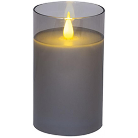 Sviečka MagicHome Vianoce, LED, 2xAA, jednoduché svietenie, časovač, pohyblivý plameň, 7,5x12,5 cm, v skle